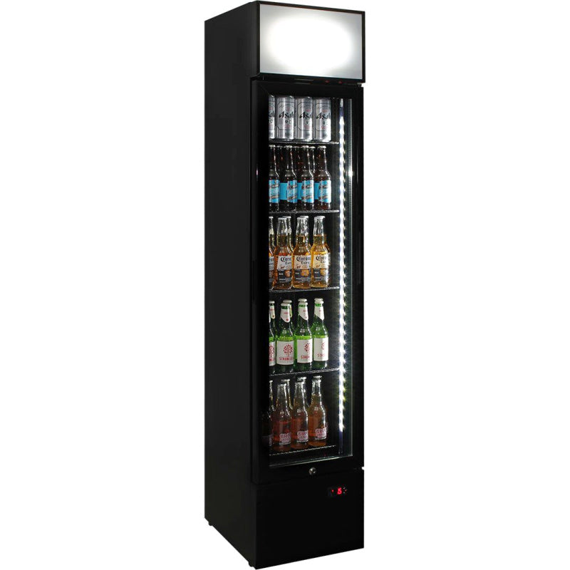 Bar Fridge | 160 Litre Upright with door closed and full of drinks