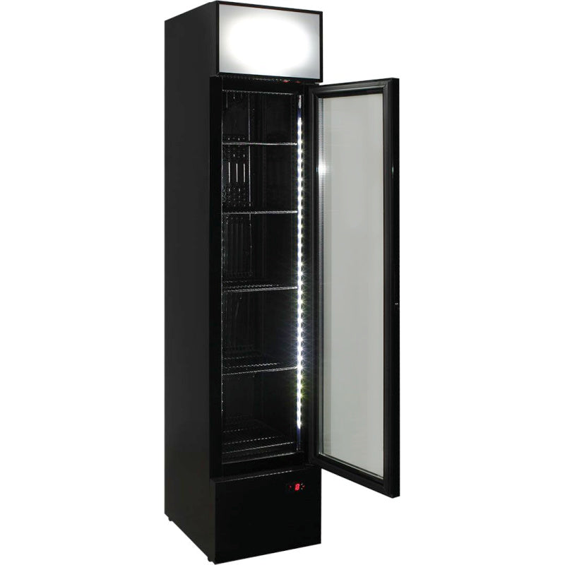 Bar Fridge | 160 Litre Upright door open and empty with LED lights on