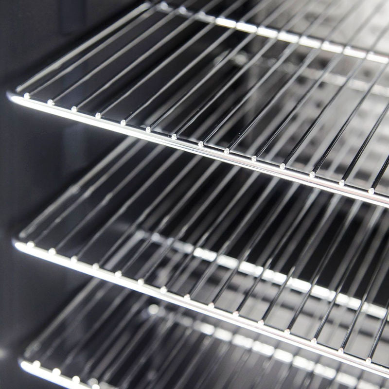 Bar Fridge | 98 Litre Alfresco close up view of chrome shelves